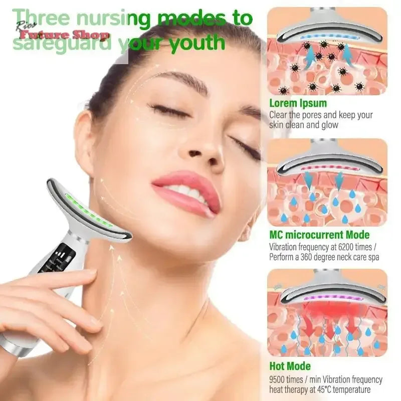 Facial Lift 7 Modes Electric Vibration Massage Skin Tightening LED Double Chin Neck Skin Care - Rios Future Shop