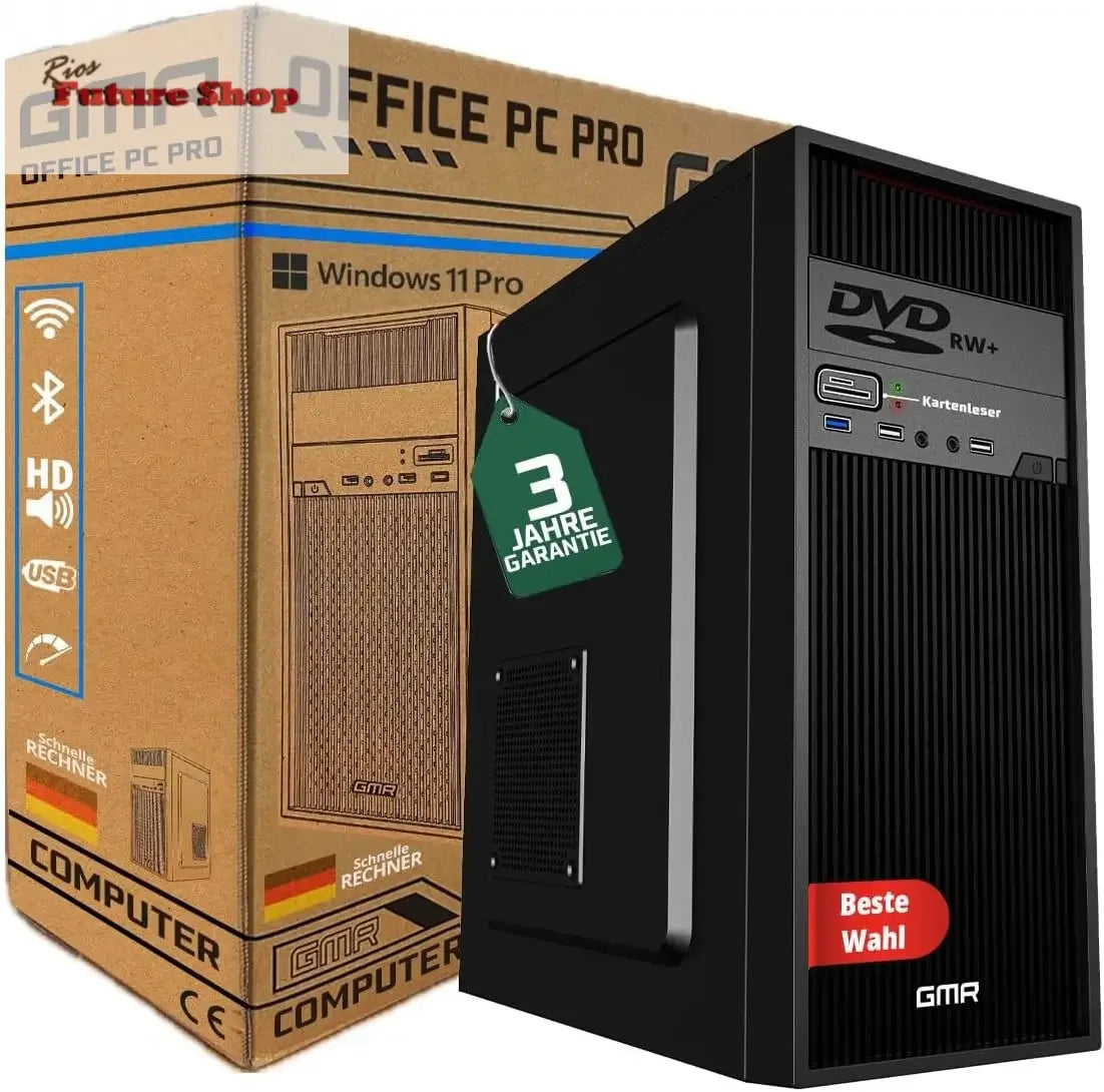 GMR Ultra Intel i7 PC - Calculadora rápida + Ordenador para Oficina y Oficina en casa con 32 GB DDR4 RAM/Memoria RAM - SSD de 2 TB - DVD+RW - USB 3.0 - WiFi 600 y Bluetooth 5 - Win 11 Pro - Rios Future Shop