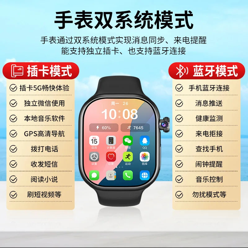 4G Card Android Unisex Smart Watch Heart Rate Monitoring, Blood Pressure Measurement NFC Function Watch