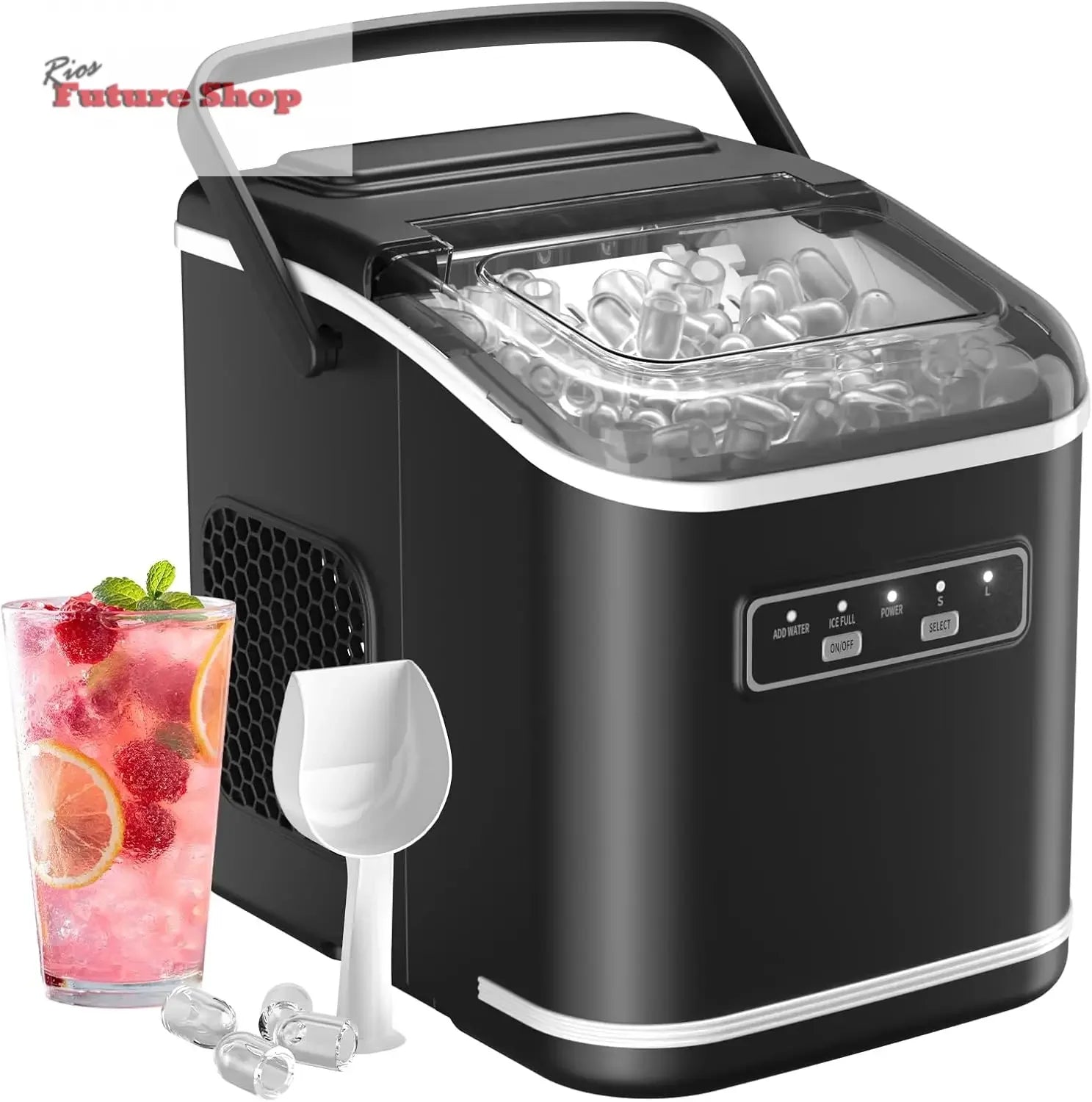 Máquinas de fazer gelo, Acmeenjoy 12 kg/24 h máquina de gelo para bancada, gelo em 6-8 minutos, máquina de gelo portátil e auto-limpeza com pega para casa / festa / cozinha / bar - Rios Future Shop