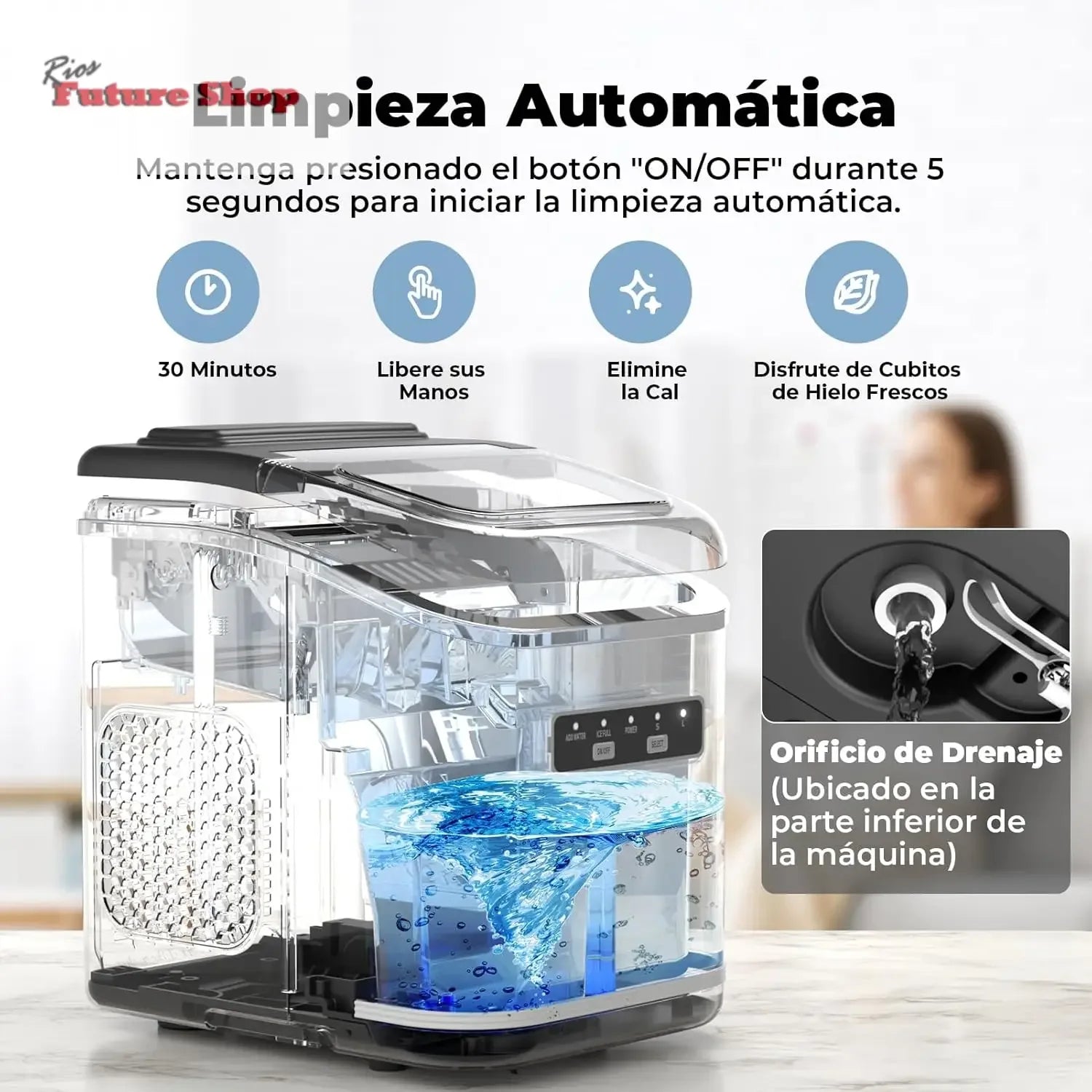 Máquinas de fazer gelo, Acmeenjoy 12 kg/24 h máquina de gelo para bancada, gelo em 6-8 minutos, máquina de gelo portátil e auto-limpeza com pega para casa / festa / cozinha / bar - Rios Future Shop