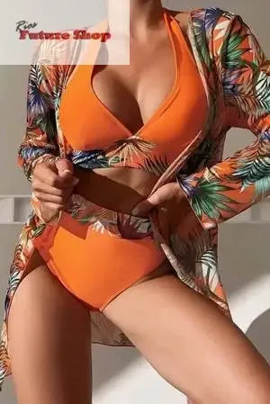 Printed Halter Neck Three-Piece Swim Set - Rios Future Shop