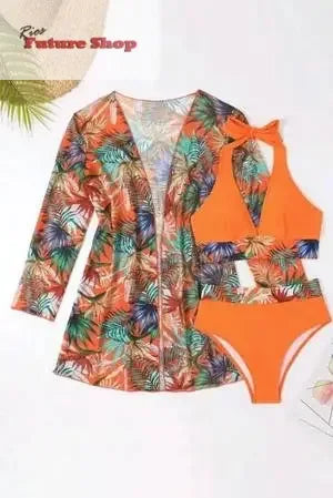 Printed Halter Neck Three-Piece Swim Set - Rios Future Shop