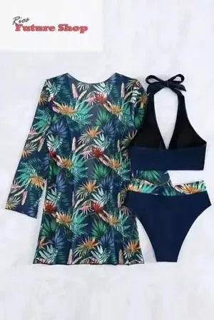 Printed Halter Neck Three-Piece Swim Set - Rios Future Shop