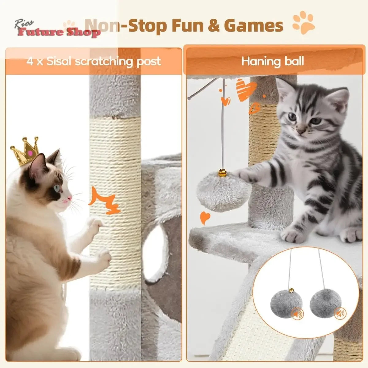 Purrfectly Tall Cat Scratching Tree – 97cm of Fun & Play for Your Feline Friend - Rios Future Shop