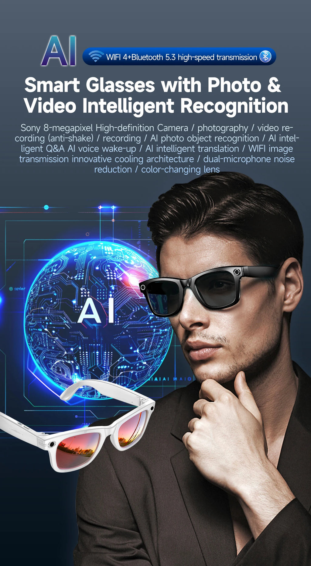 New 800W Camera AI Glasses