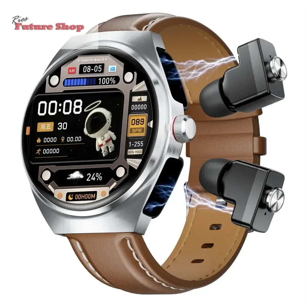 Smart Watch Leather Band with Earbuds 2 in 1 - Rios Future Shop
