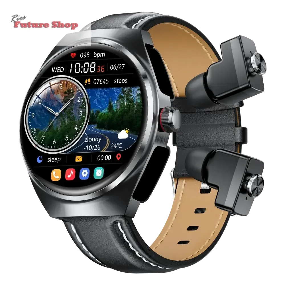 Smart Watch Leather Band with Earbuds 2 in 1 - Rios Future Shop