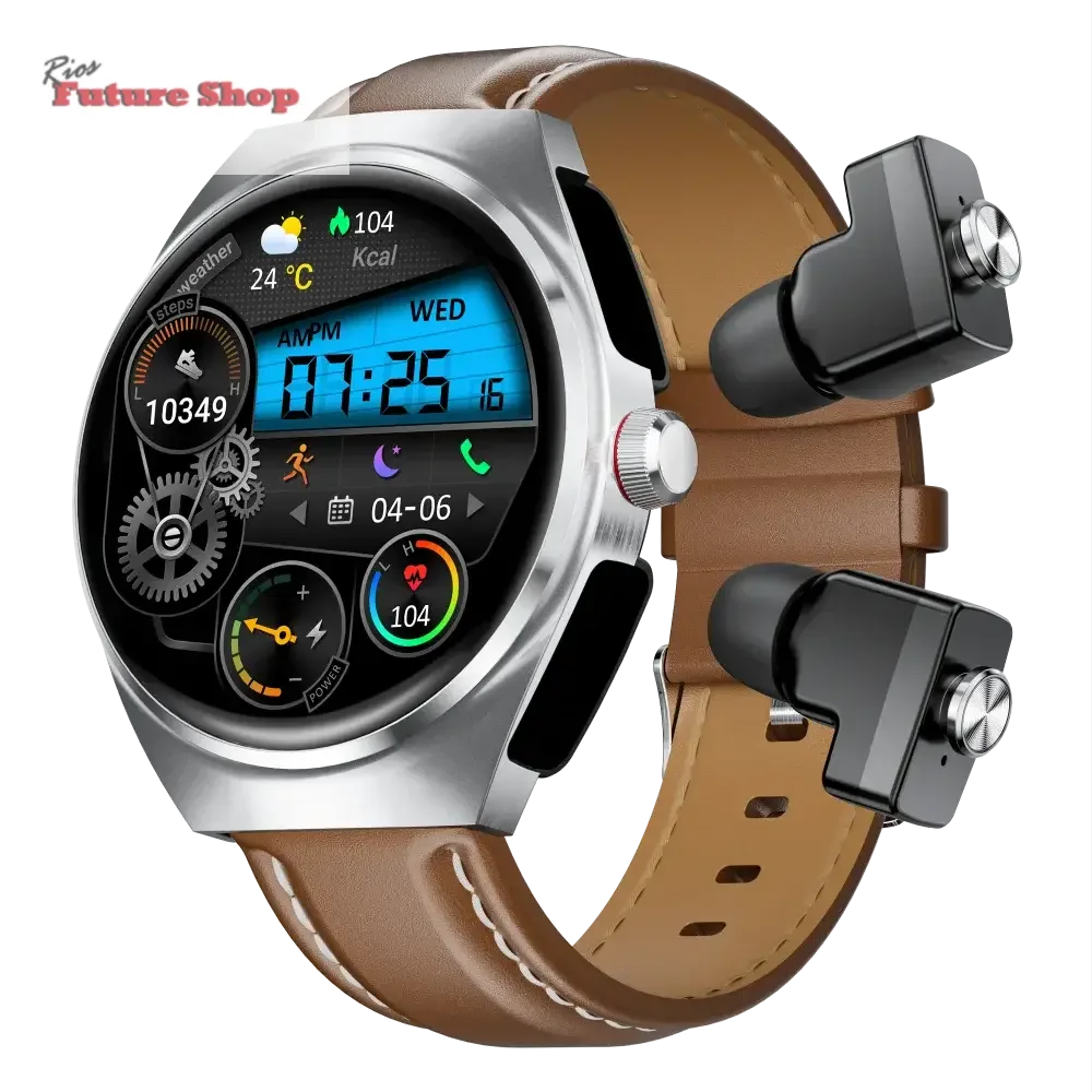 Smart Watch Leather Band with Earbuds 2 in 1 - Rios Future Shop