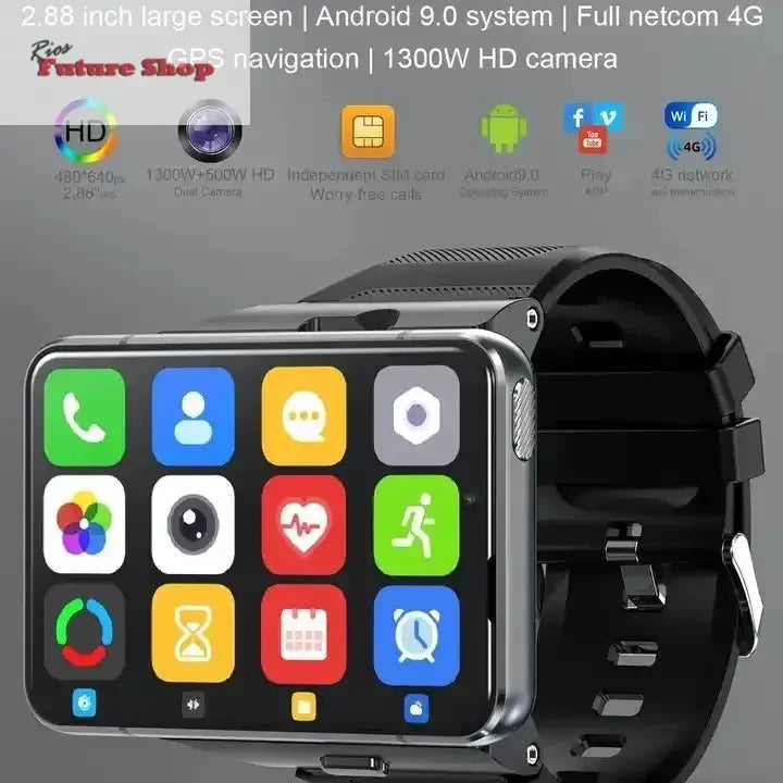 Smart Watch Phone 4G LTE Android 9 4+64GB Smartwatch 2.88" Screen Men Watch 2300mAh Dual Camera Face Unlock GPS WIFI - Rios Future Shop