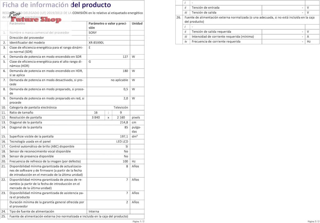 Sony BRAVIA XR-85X90L, 85 Pulgadas, TV Full Array LED, 4K HDR, Smart Google TV, Funciones Eco, Bravia Core, Menú Gaming para PlayStation5, Marco de Aluminio - Rios Future Shop