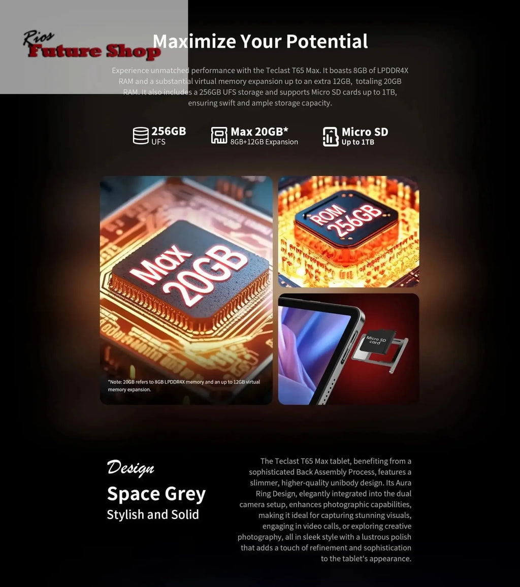T65 Max 13" HD Display Android 14 Tablet MediaTek - Rios Future Shop