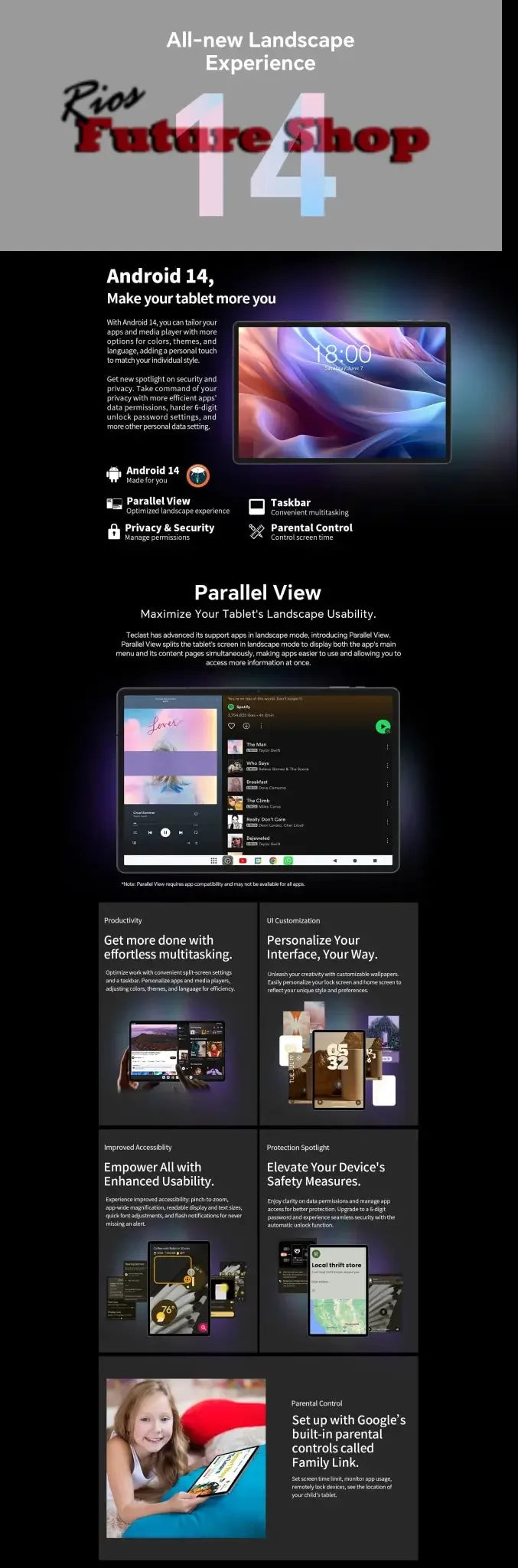 T65 Max 13" HD Display Android 14 Tablet MediaTek - Rios Future Shop