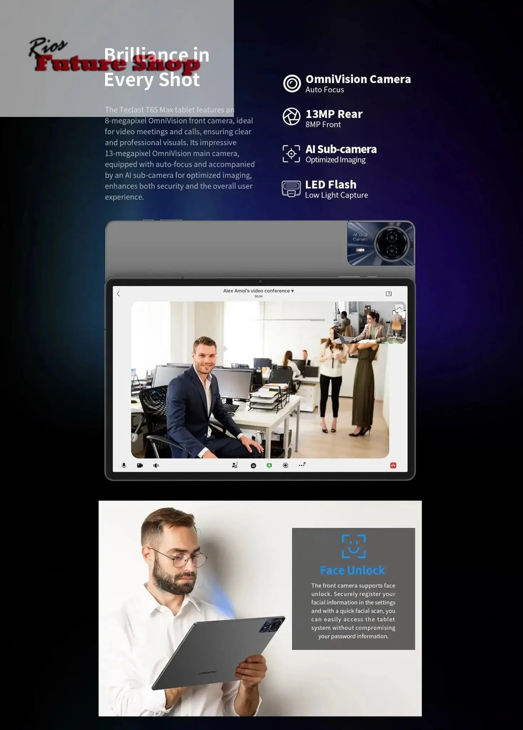 T65 Max 13" HD Display Android 14 Tablet MediaTek - Rios Future Shop