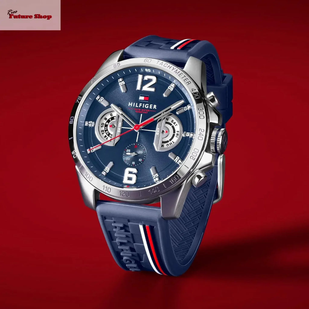 Tommy Hilfiger Relógio analógico multifuncional de quartzo para homens com correia de silicone, aço inoxidável ou couro, subesferas para dia e data, resistente à água até 5ATM. - Rios Future Shop