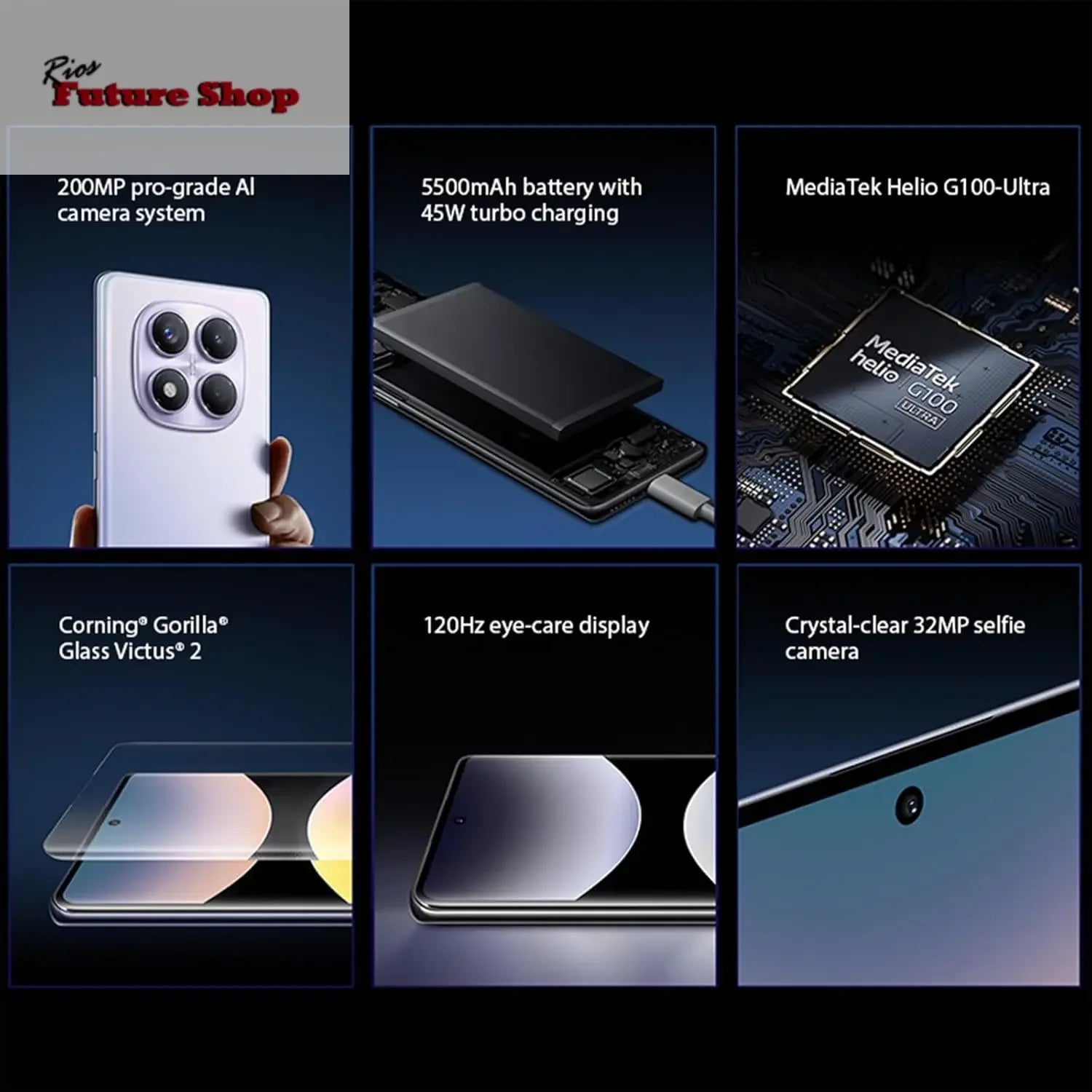 XIAOMI Redmi Note 14 Pro Smartphone de 8+256 GB, ecrã de 6,67" AMOLED FHD+ 120Hz, MediaTek Helio G100-Ultra, câmara de 200 MP, TurboCharge 45W, 5500 mAh, carregador não incluído Indo, roxo (Versão ES) - Rios Future Shop