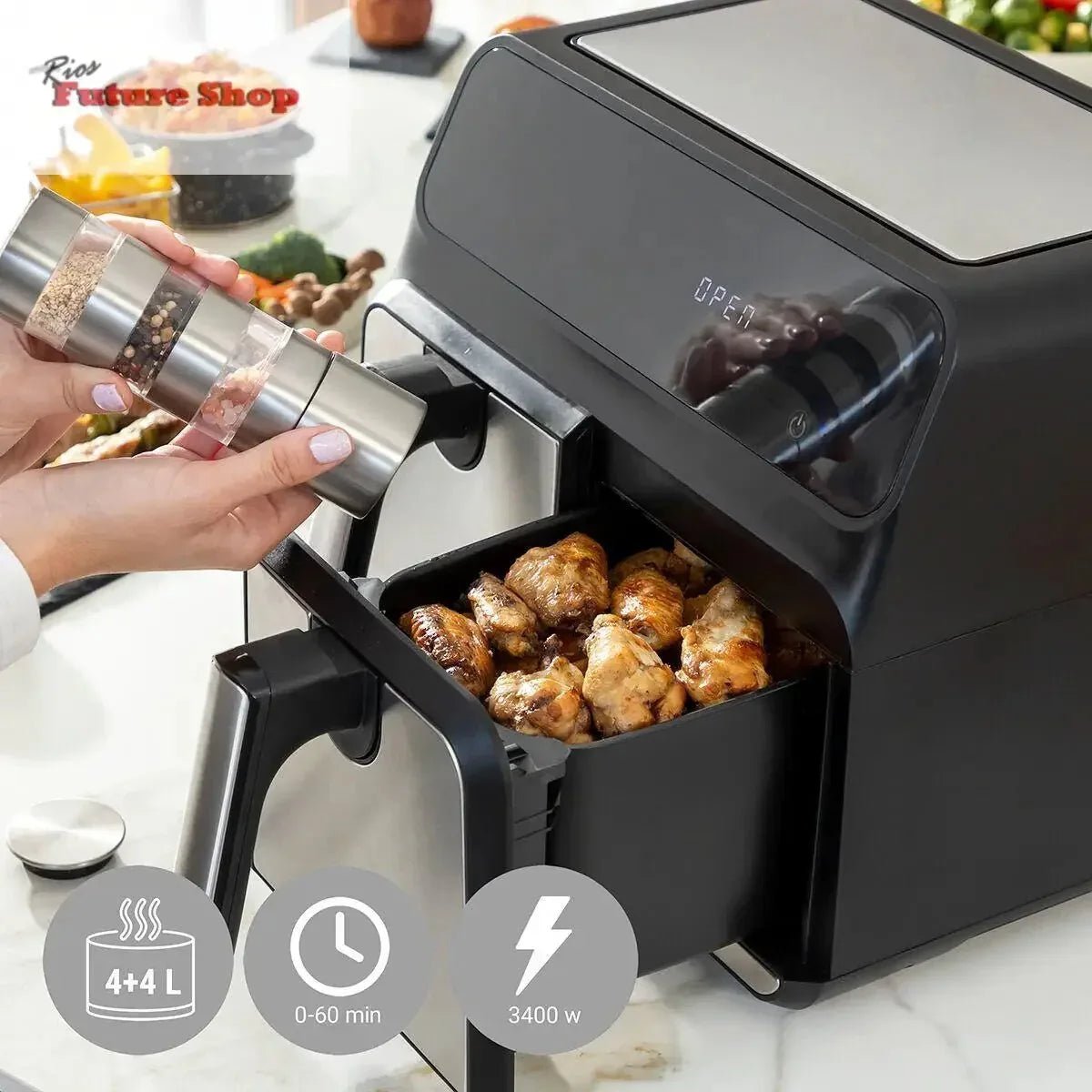Airfry - Double 8000 Negro 3400 W aço Inoxidavel - Rios Future Shop