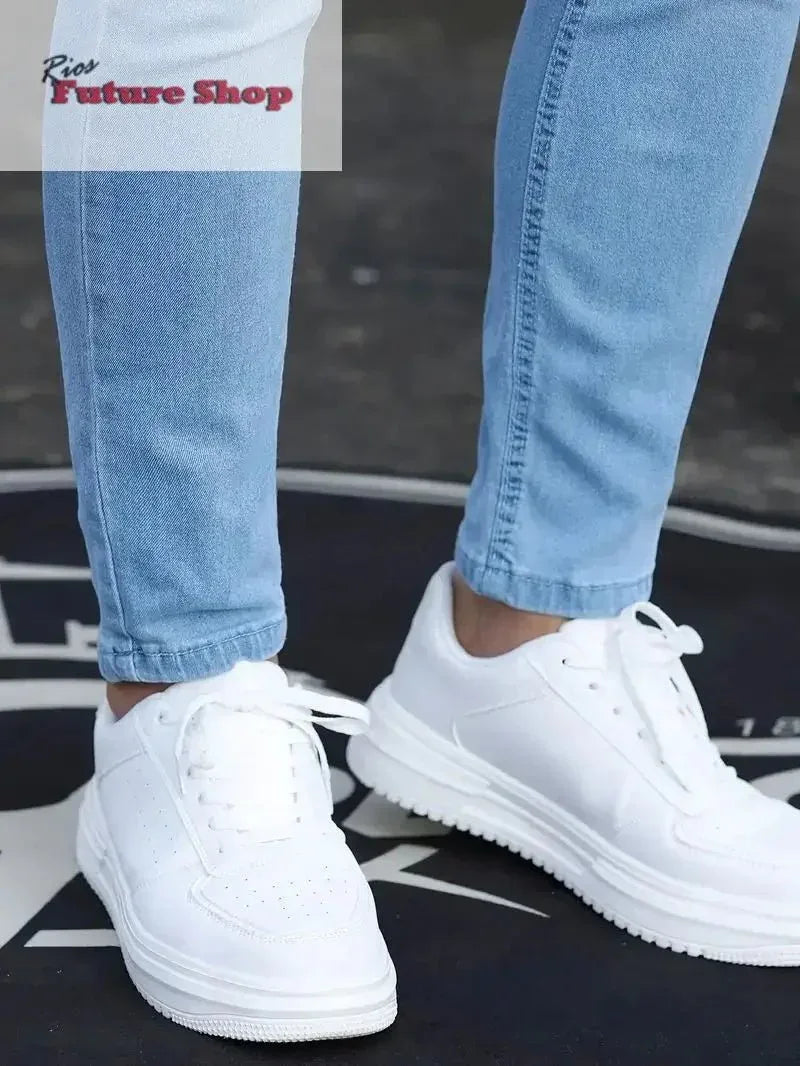 Calça masculina retrô com zíper elástica jeans casual slim fit - Rios Future Shop