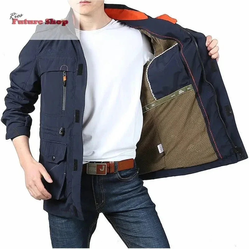 Casaco cross-border masculino de comprimento médio casual ao ar livre com capuz plus size casaco masculino primavera e outono - Rios Future Shop