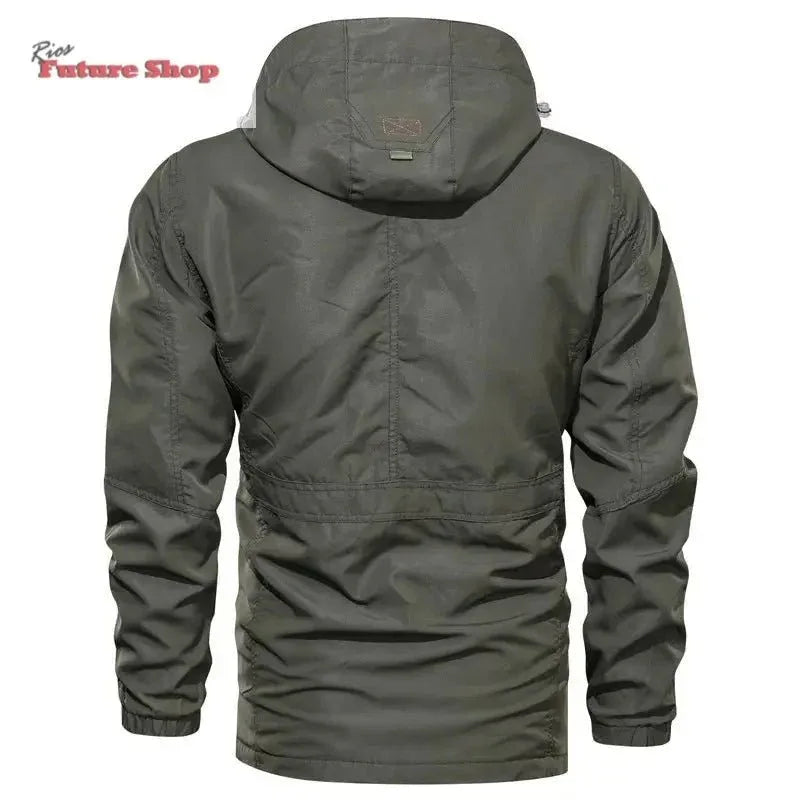 Casaco cross-border masculino de comprimento médio casual ao ar livre com capuz plus size casaco masculino primavera e outono - Rios Future Shop