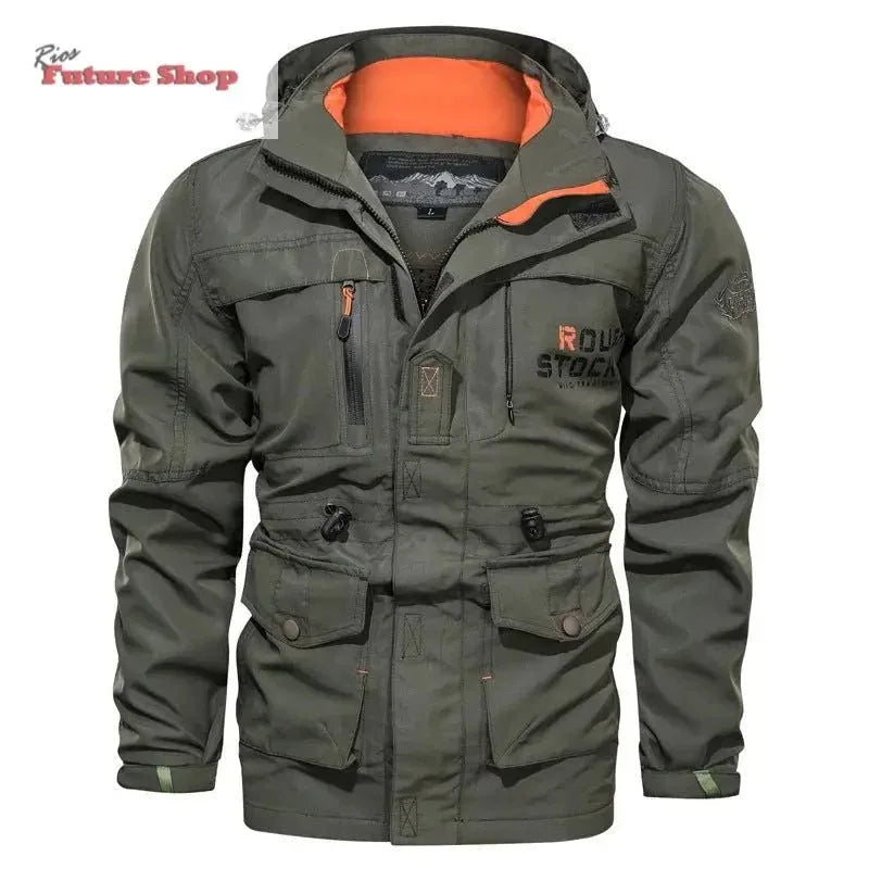 Casaco cross-border masculino de comprimento médio casual ao ar livre com capuz plus size casaco masculino primavera e outono - Rios Future Shop