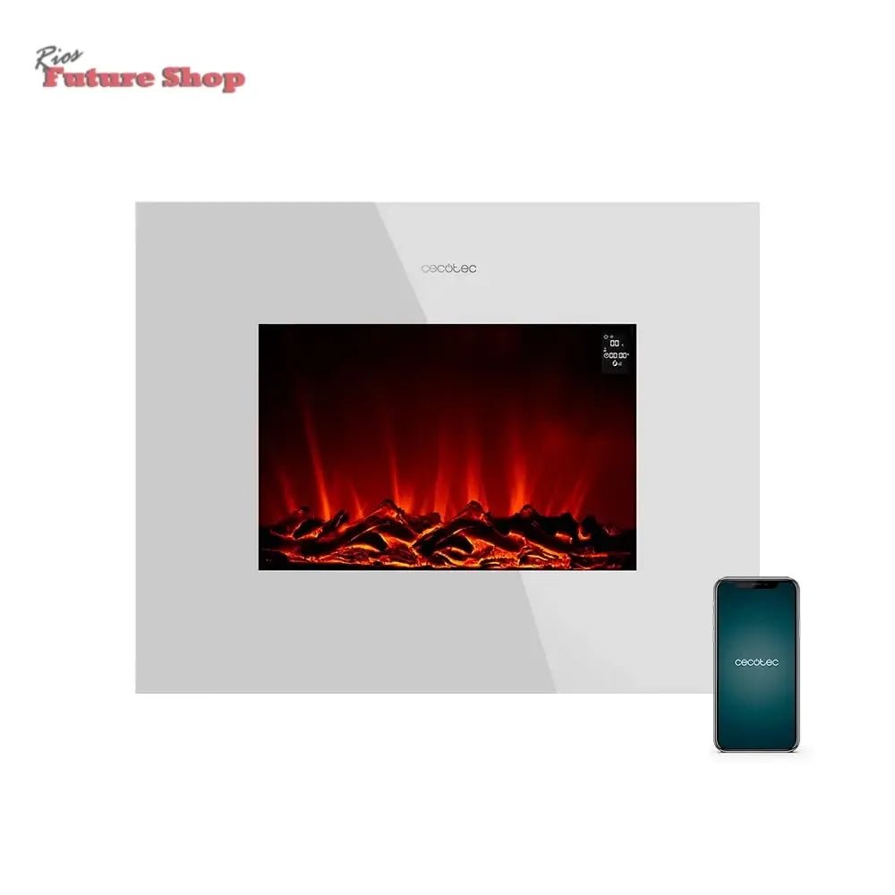 Cecotec Chimenea Eléctrica Ready Warm 2700 Design Flames White. 2000 W, Tamaño 26", 2 Niveles de Potencia, Soporte de pie, Mando a Distancia, Temporizador, 25 m2 - Rios Future Shop