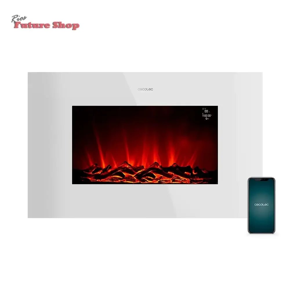 Cecotec Chimenea Eléctrica Ready Warm 2700 Design Flames White. 2000 W, Tamaño 26", 2 Niveles de Potencia, Soporte de pie, Mando a Distancia, Temporizador, 25 m2 - Rios Future Shop