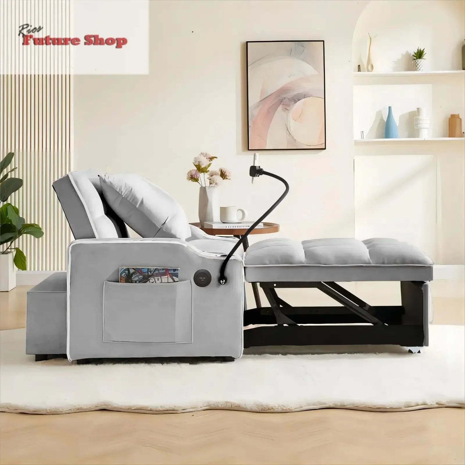 Convertible Sleeper Chair Sofa Bed Adjustable Pull Out Sleeper Chair Bed Multi-Pockets Folding Sofa - Rios Future Shop
