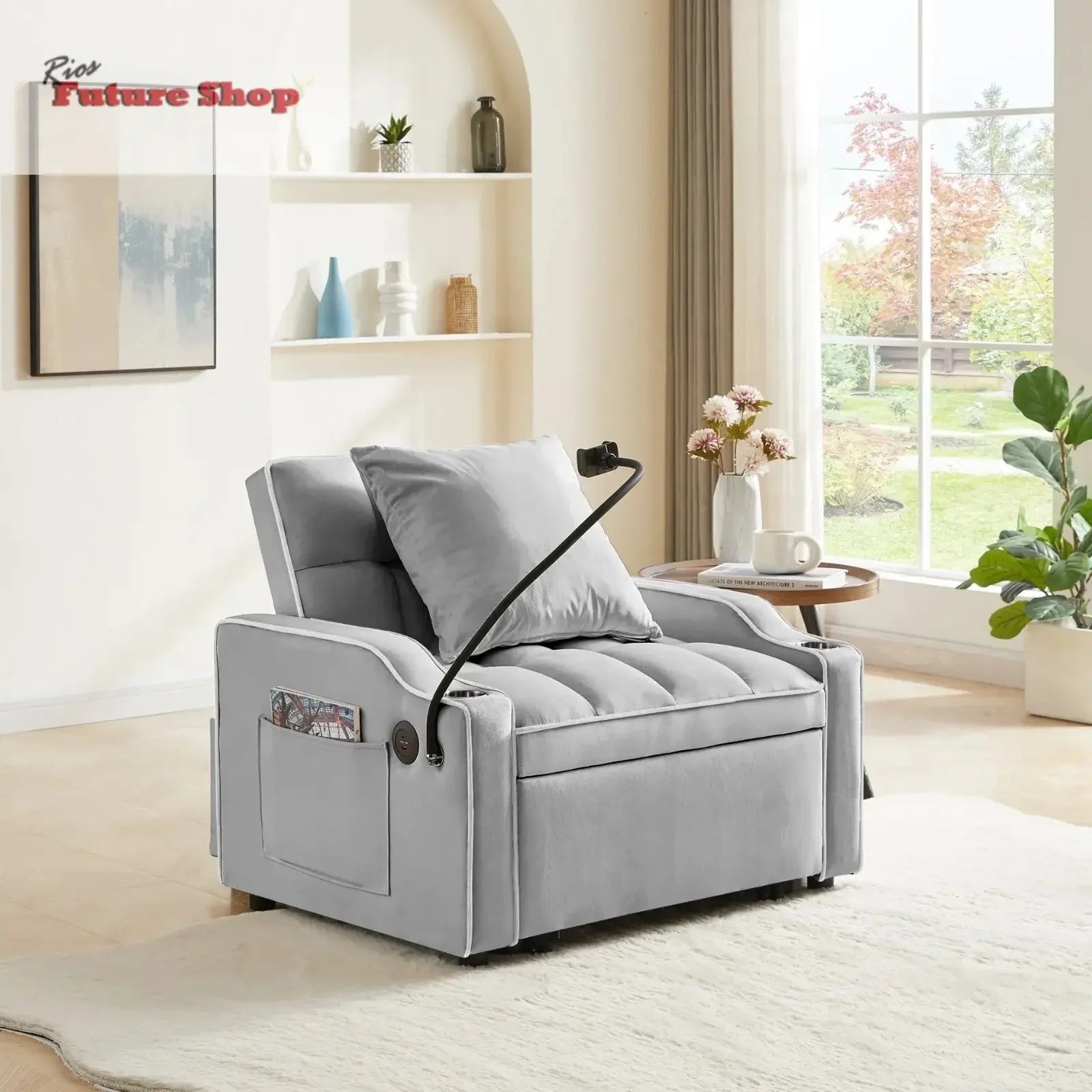 Convertible Sleeper Chair Sofa Bed Adjustable Pull Out Sleeper Chair Bed Multi-Pockets Folding Sofa - Rios Future Shop