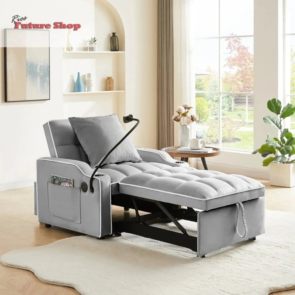 Convertible Sleeper Chair Sofa Bed Adjustable Pull Out Sleeper Chair Bed Multi-Pockets Folding Sofa - Rios Future Shop