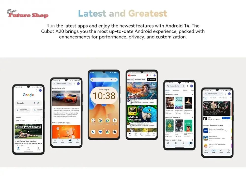 Cubot A20 4G Smart Phone Android 14 12GB(4GB+8GB Extend)+128GB 90Hz 6.745" HD+Display Face ID 5100mAh Cellphone - Rios Future Shop