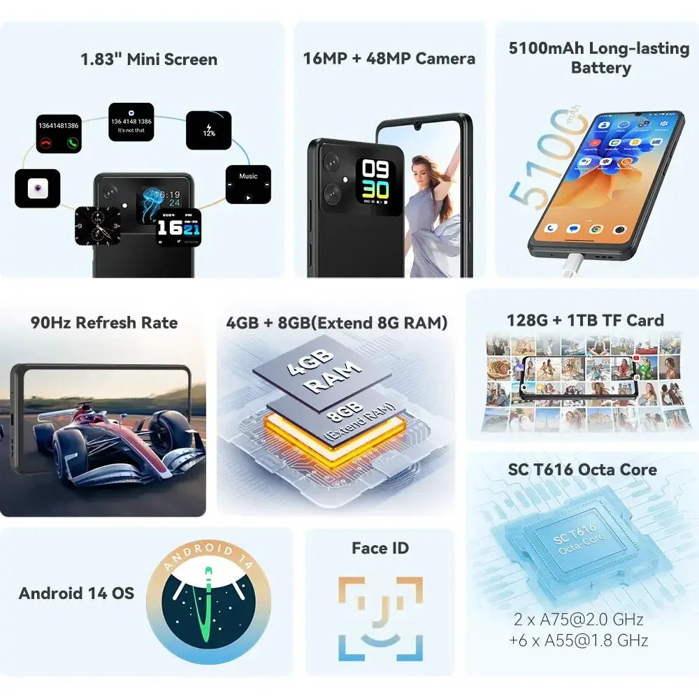 Cubot A20 4G Smart Phone Android 14 12GB(4GB+8GB Extend)+128GB 90Hz 6.745" HD+Display Face ID 5100mAh Cellphone - Rios Future Shop