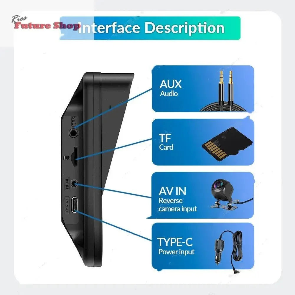 Ecrã 7" carro portátil PND MP5 player sem fio Carplay - Rios Future Shop