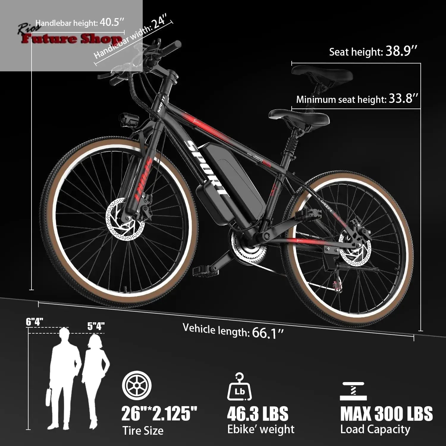 Electric Bike For Adults, 500W Motor,le Battery, 26in Tires E Bikes For Adults - Rios Future Shop