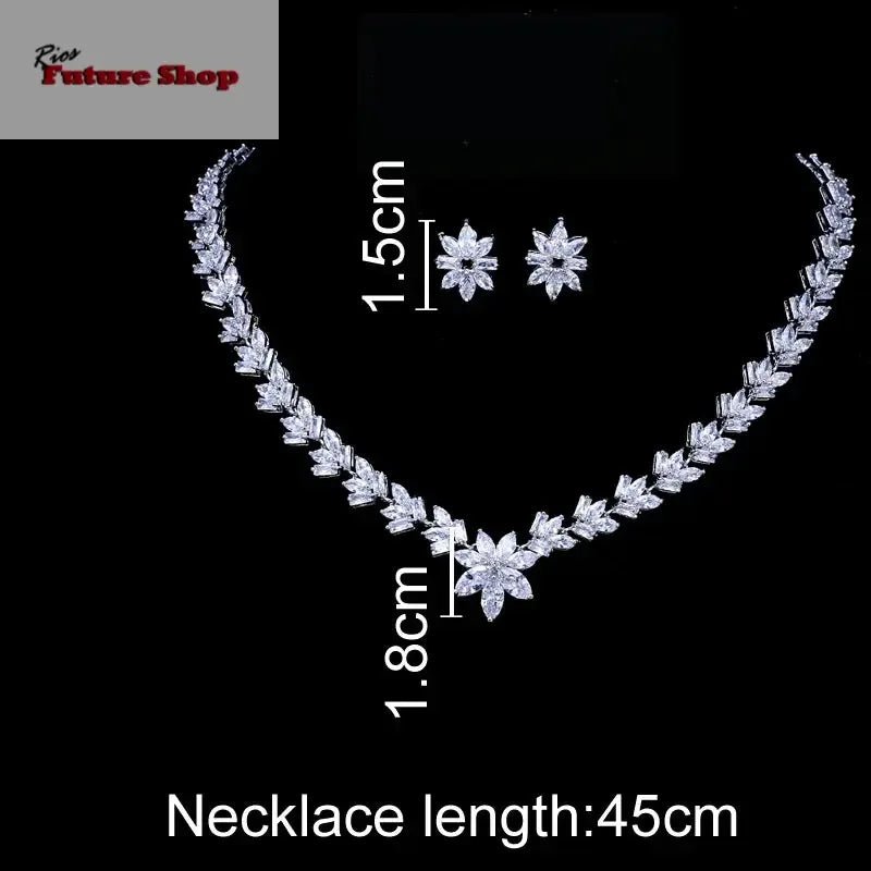 Emmaya Luxury Cubic Zircon Crystal Bridal Jewelry Sets Little Flower Necklace Earrings Sets for Women Wedding Party Jewelry Gift - Rios Future Shop