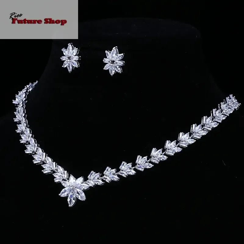 Emmaya Luxury Cubic Zircon Crystal Bridal Jewelry Sets Little Flower Necklace Earrings Sets for Women Wedding Party Jewelry Gift - Rios Future Shop