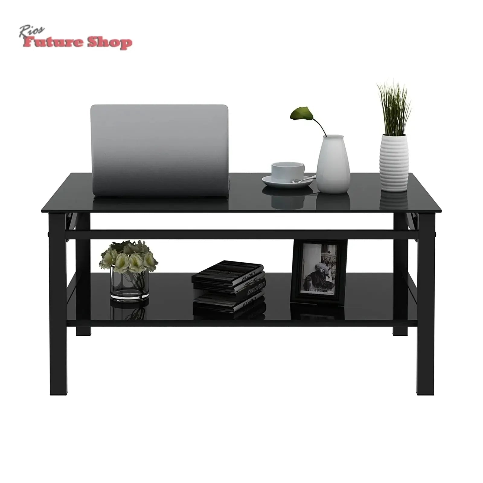 Glass Lift Top Coffee Table, 2-Layer Tempered Glass, Modern Simple, Black - Rios Future Shop