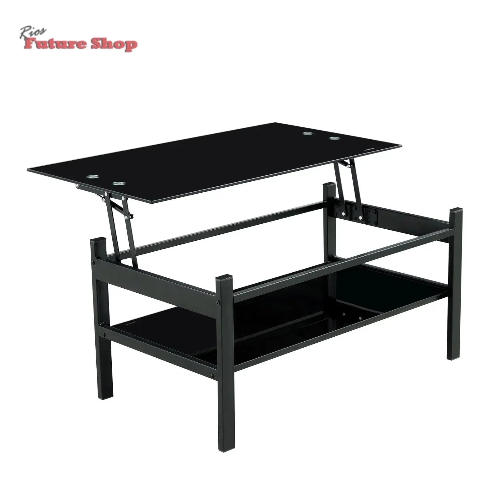 Glass Lift Top Coffee Table, 2-Layer Tempered Glass, Modern Simple, Black - Rios Future Shop