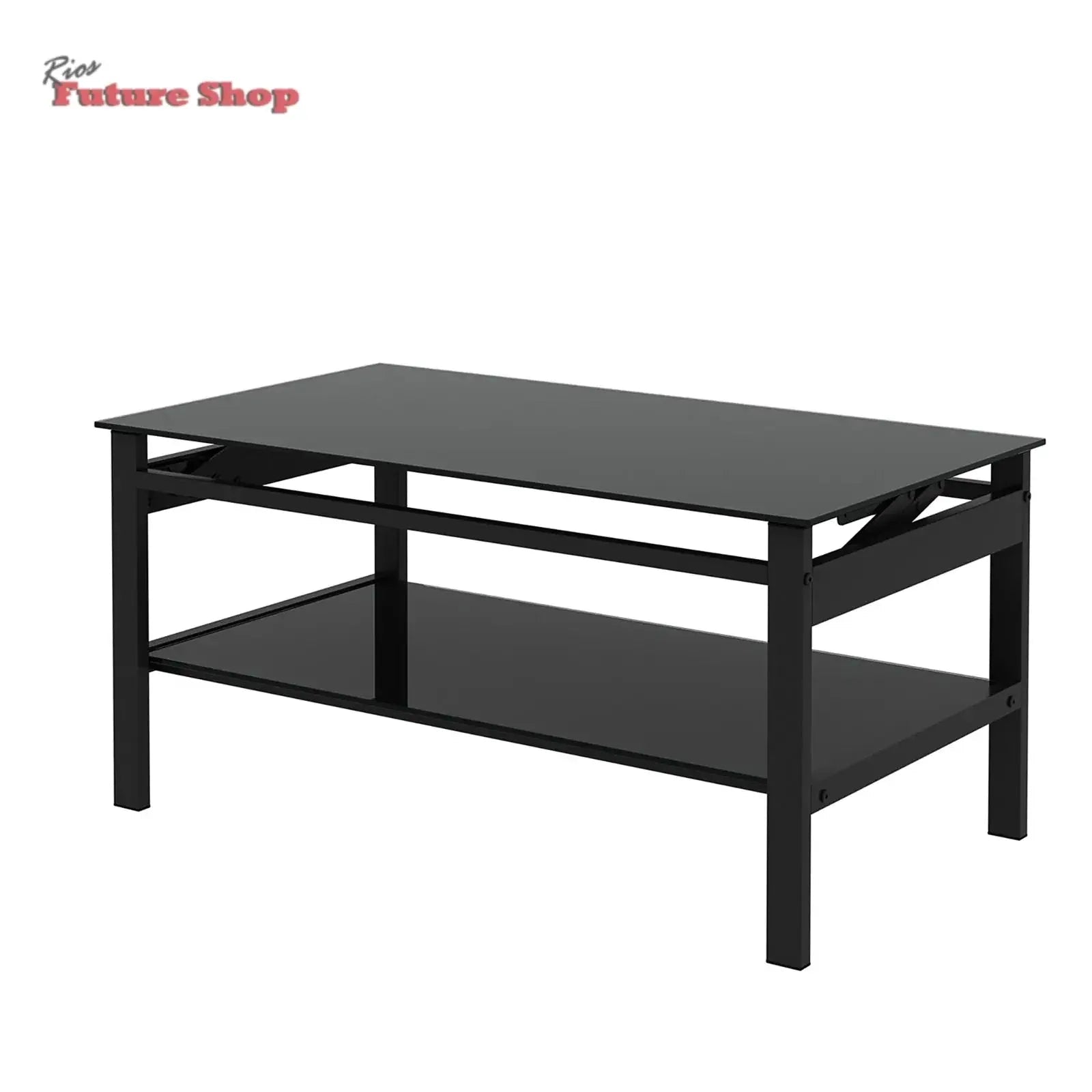 Glass Lift Top Coffee Table, 2-Layer Tempered Glass, Modern Simple, Black - Rios Future Shop
