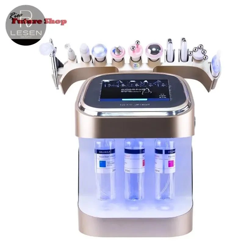 Gold Hydra Bubble Skin Beauty Machine 11 in 1 Facial Care Oxygen Jet Peel Firming Dermabrasion salon Use Beauty Equipment - Rios Future Shop