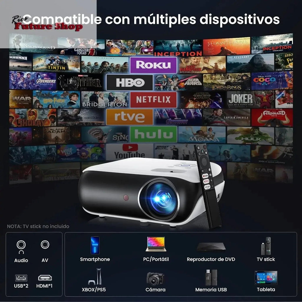 【Google TV Official】 Smart Mini Proyector 4K, HAPPRUN 1000 ANSI 1080P Full HD - Rios Future Shop