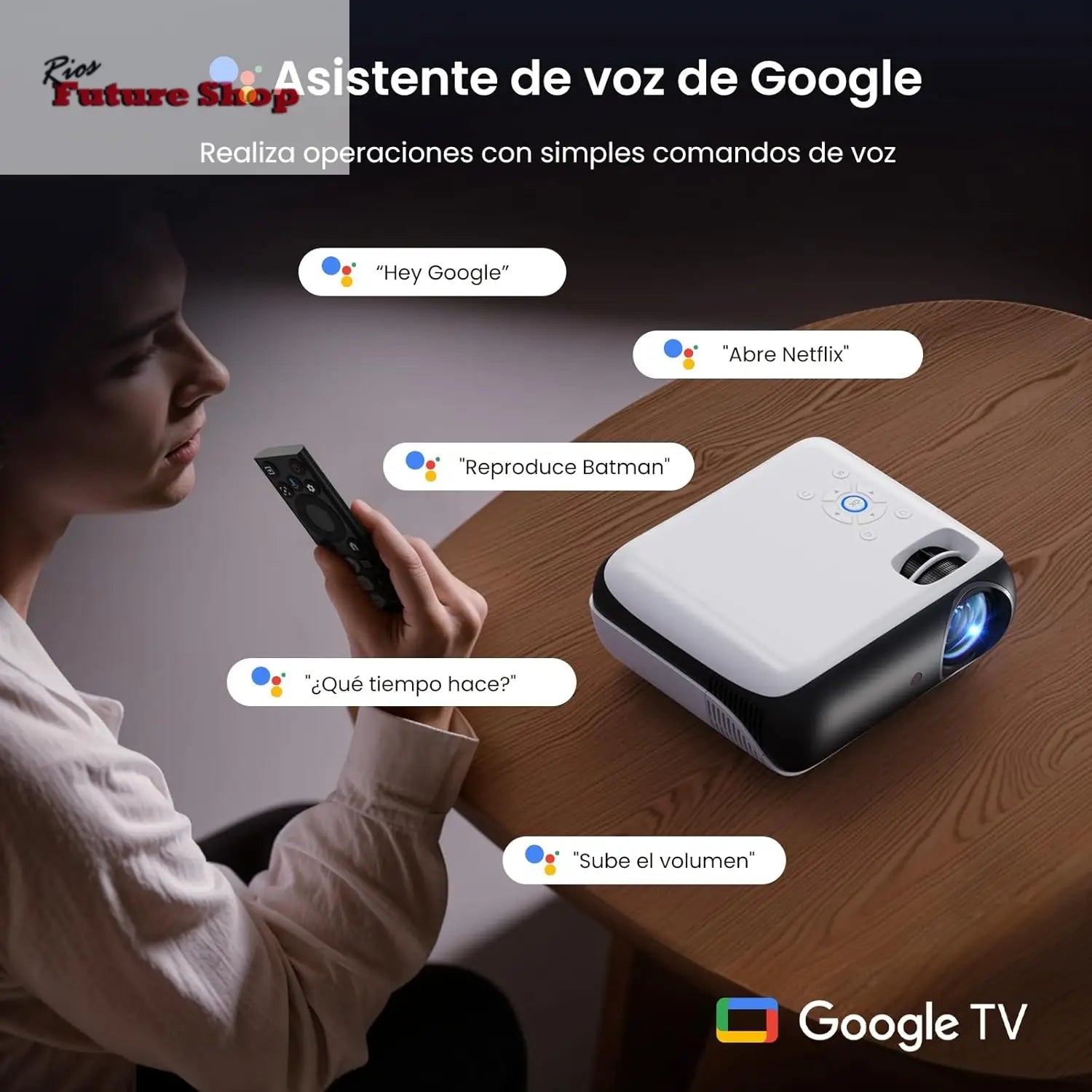 【Google TV Official】 Smart Mini Proyector 4K, HAPPRUN 1000 ANSI 1080P Full HD Proyector con Dolby Audio, WiFi6 Bluetooth5.2 Projector Cine en Casa, Control de Voz, con Netflix, Prime Video, Youtube