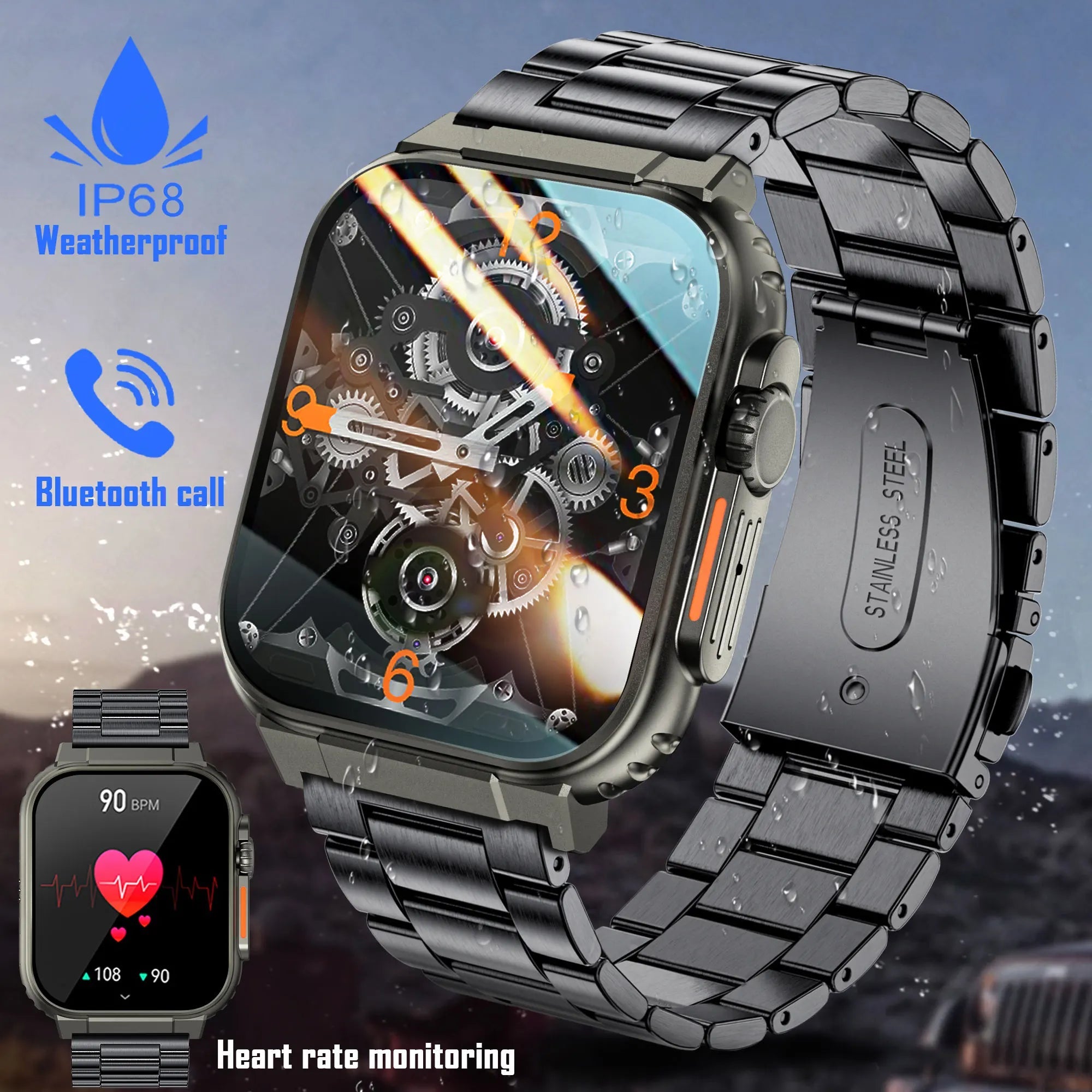 Heavy Duty Smart Watches for Men - Rios Future ShopSmart Watch3:-3BW0504;191288010:-8E - black steel + gift strap (hot sell)