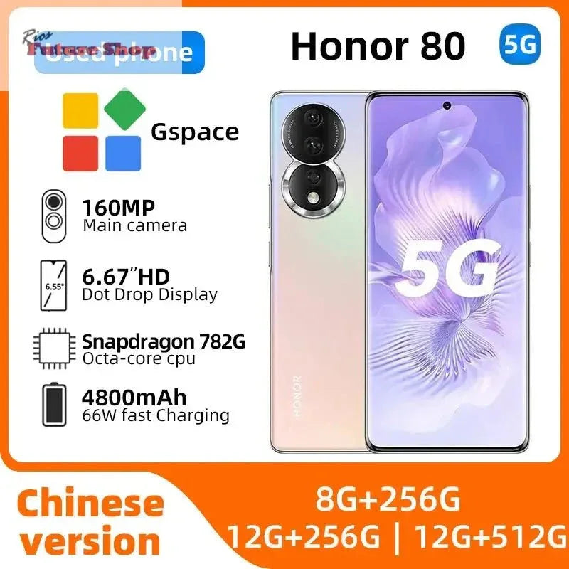 HONOR 80 5G CPU Snapdragon 782G Octa-Core Smartphon 6.67 Inches 120Hz Scrren Magic UI 7 Bettery 4800 NFC Used Smartphone - Rios Future Shop