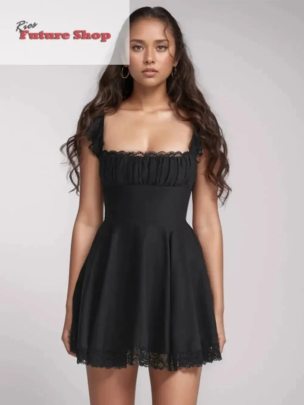 Lace Detail Square Neck Cap Sleeve Mini Dress - Rios Future Shop