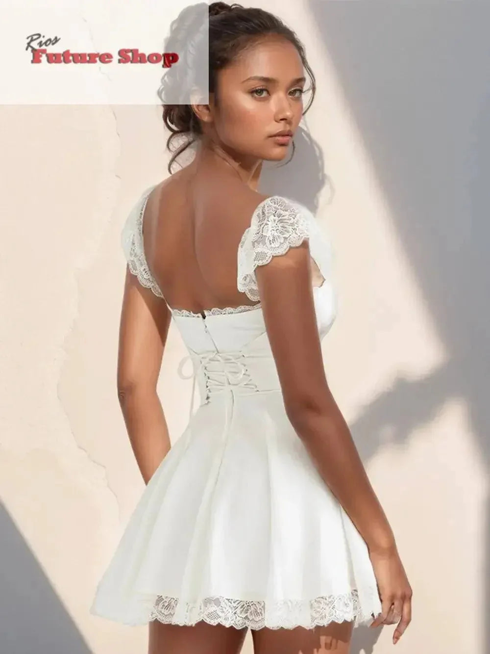 Lace Detail Square Neck Cap Sleeve Mini Dress - Rios Future Shop