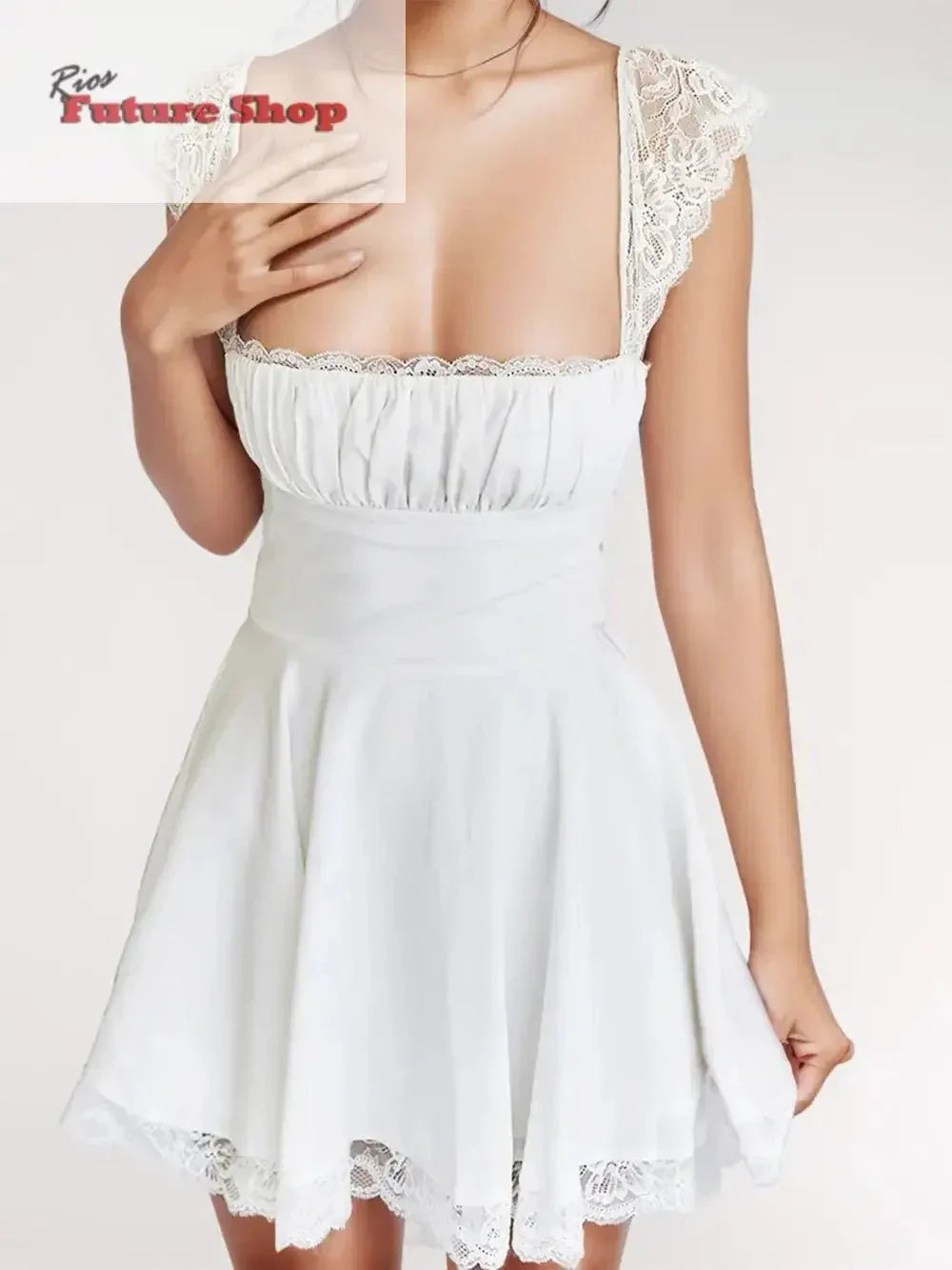 Lace Detail Square Neck Cap Sleeve Mini Dress - Rios Future Shop