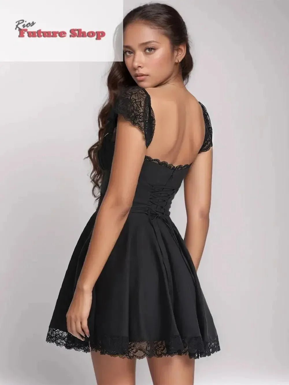 Lace Detail Square Neck Cap Sleeve Mini Dress - Rios Future Shop