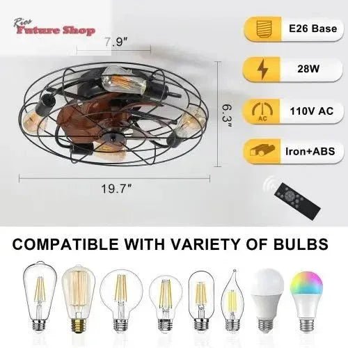 Lantern Style 20 Inch Farmhouse Low Profile Ceiling Fan Light - Rios Future Shop