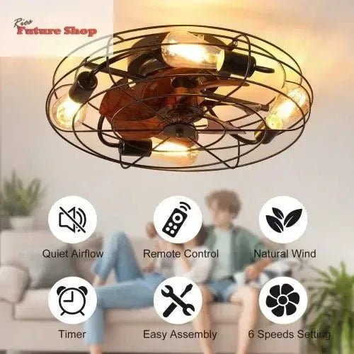 Lantern Style 20 Inch Farmhouse Low Profile Ceiling Fan Light - Rios Future Shop